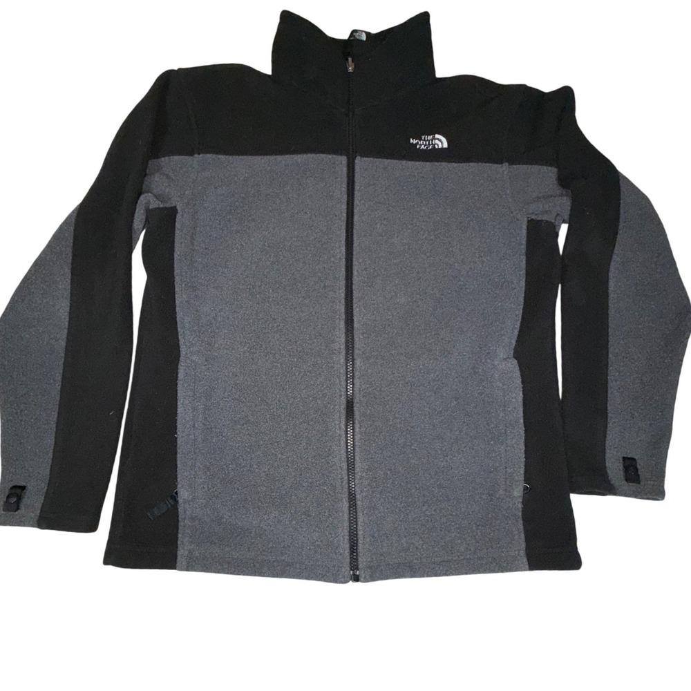 The North Face Full Zip Fleece Jacket Boys XL 18/20 Gray Black Colorblock